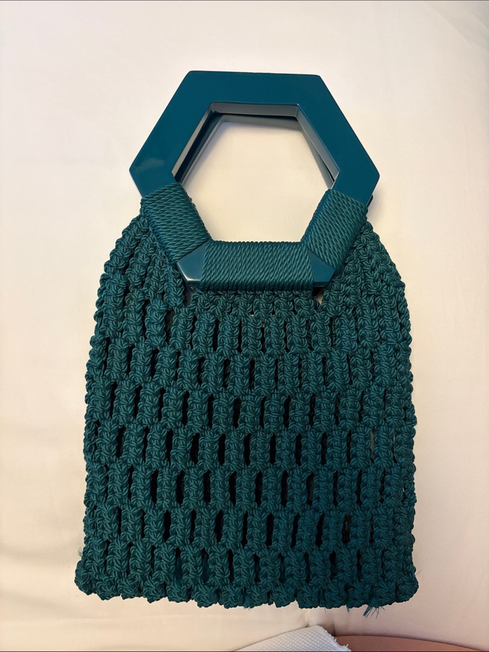 Teal Crochet Mini Bag with Hexagon Handle